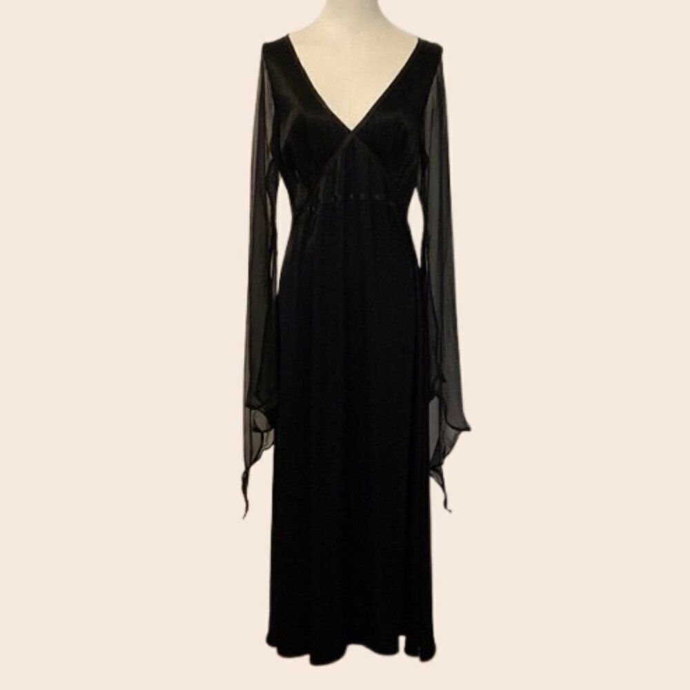 Vintage Begotten by Dilek Atasu Black Satin Gothic Witchy Maxi Gown Size Large